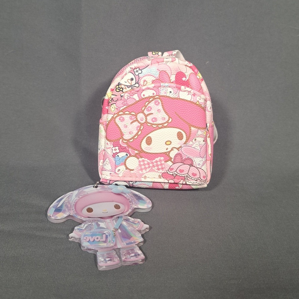 Sanrio My Melody Mini Backpack Coin Purse Holographic Keychain Set Kawaii Pink